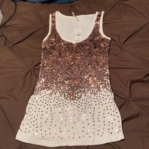 Cream tank top with chocolate sequins